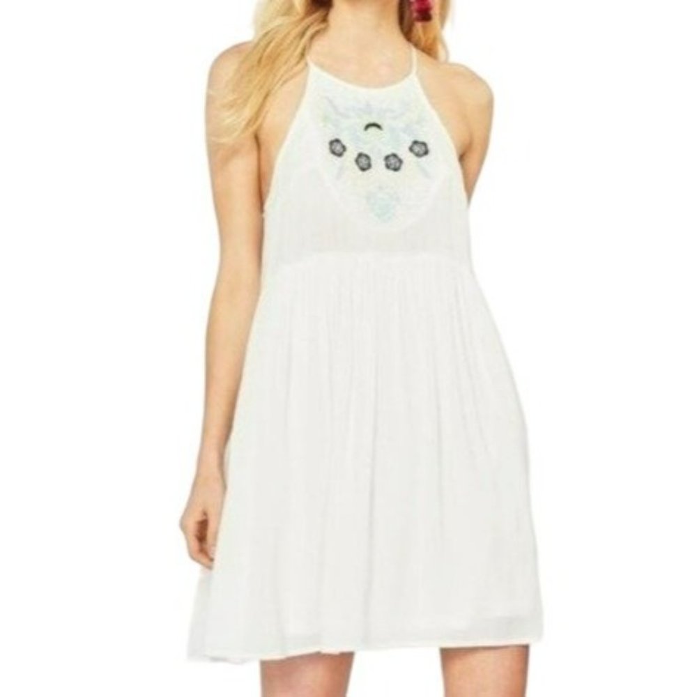Entro Boho Floral Mini Dress White Size Large NWT